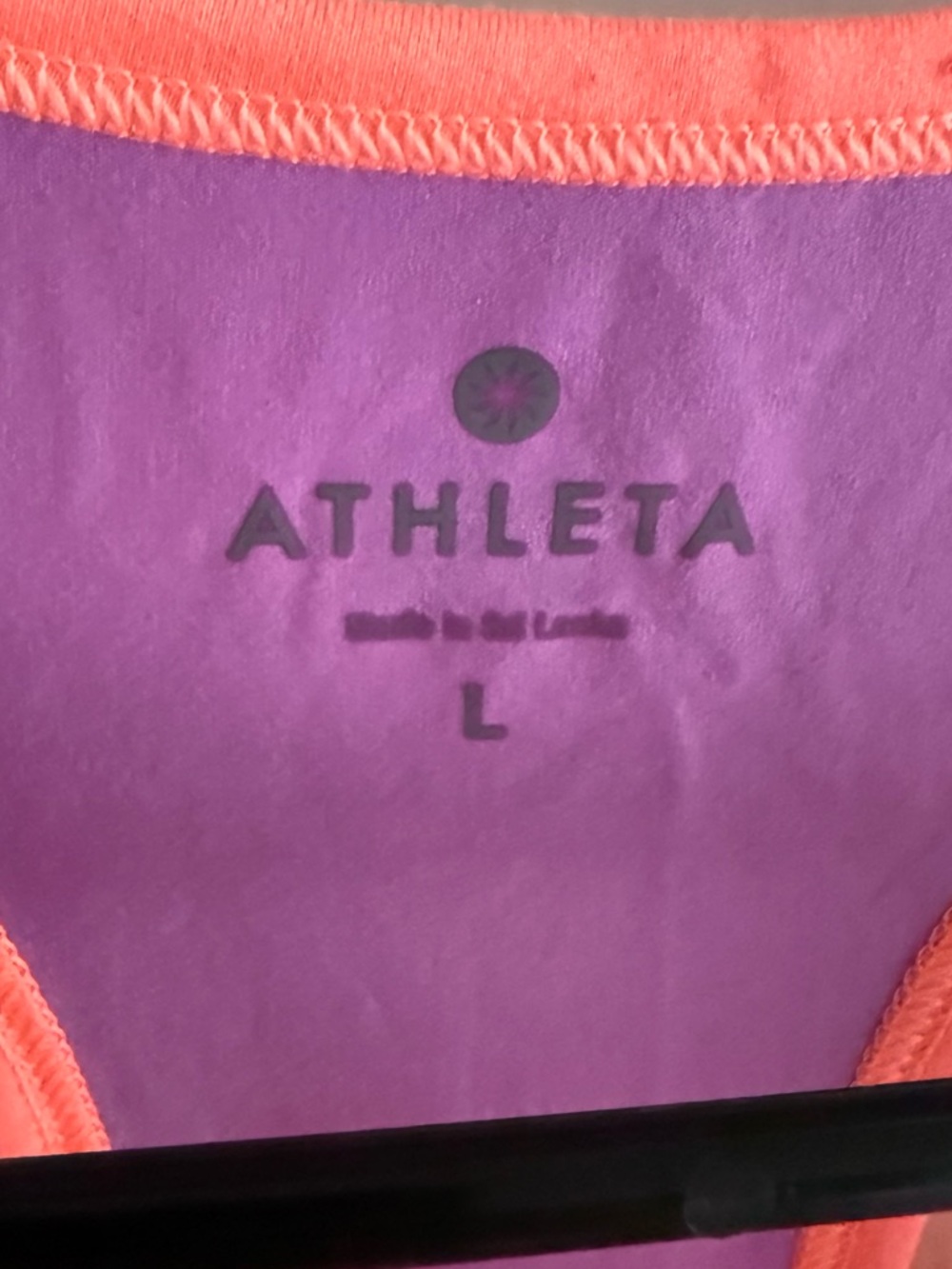 2 Athleta Tanks - Neon Coral Racerback Tank w Purple Liner and Aqua Blue Size L - Picture 8 of 9